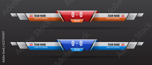Sport scoreboard bars or lower third template with time and result display. Vector illustration. photo