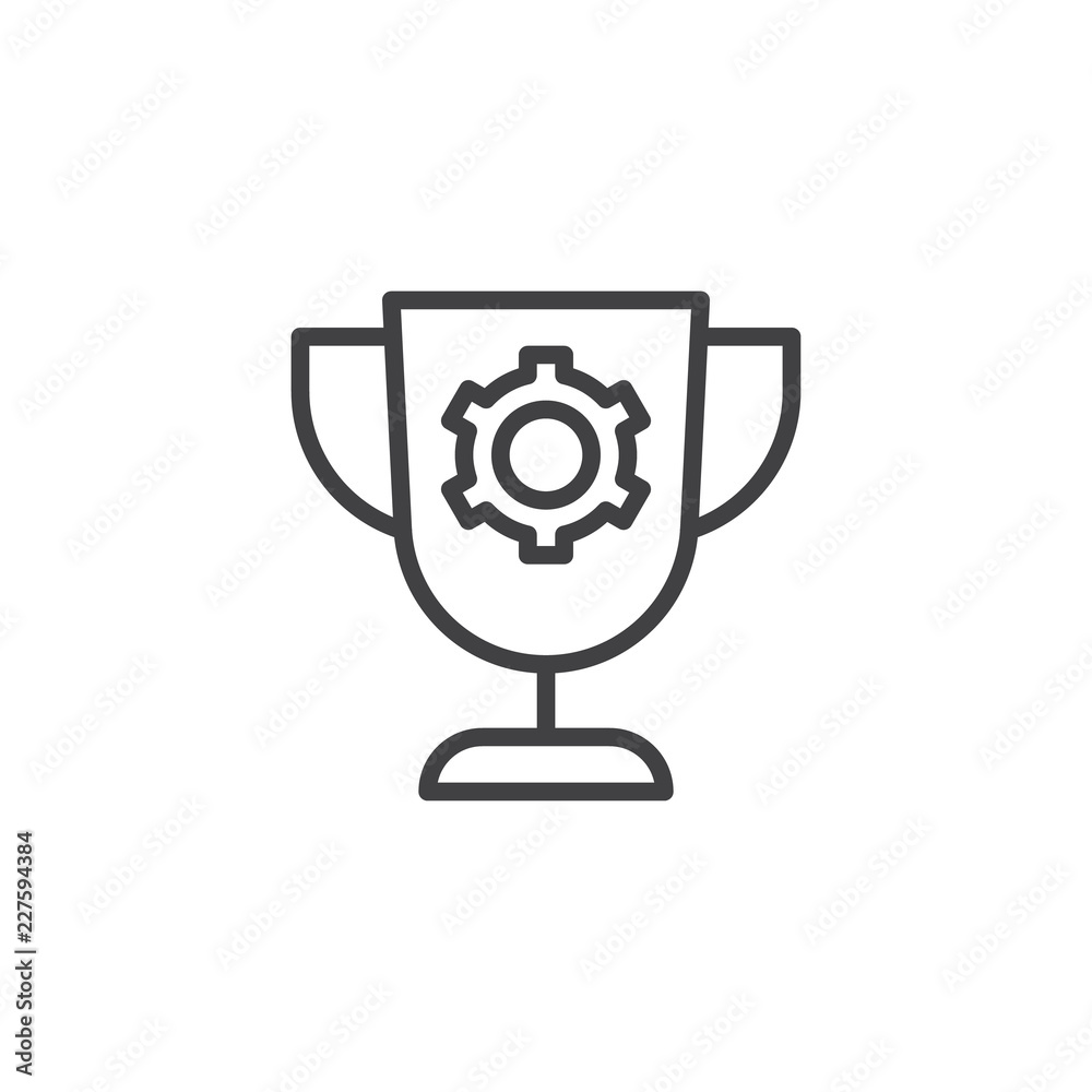 Trophy cup outline icon. linear style sign for mobile concept and web design. Award cup with gear simple line vector icon. Symbol, logo illustration. Pixel perfect vector graphics