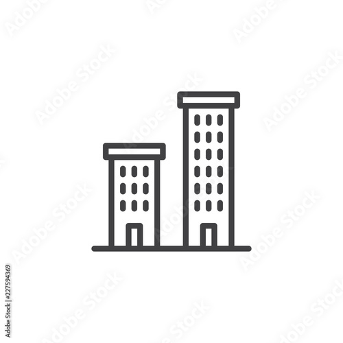 Office buildings outline icon. linear style sign for mobile concept and web design. Skyscrapers simple line vector icon. Symbol, logo illustration. Pixel perfect vector graphics