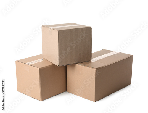 Cardboard boxes on white background. Mockup for design © New Africa