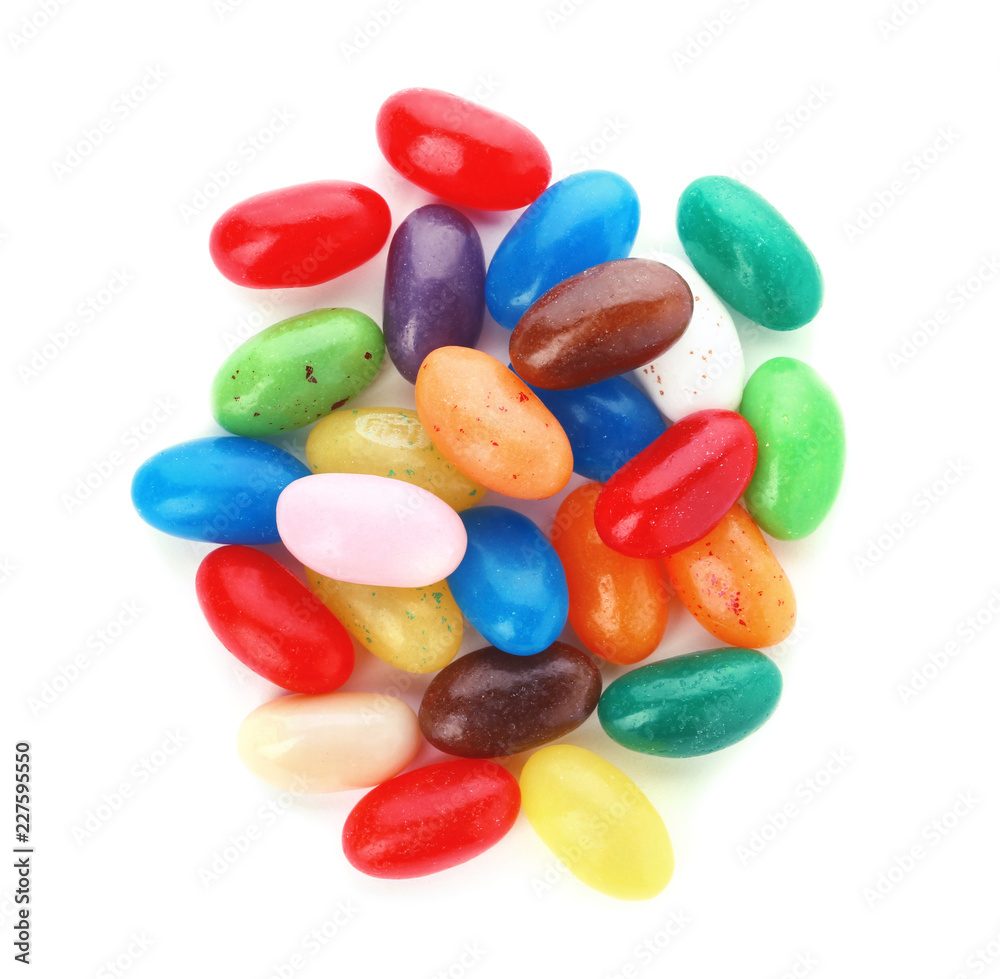 Pile of delicious colorful dragee candies on white background Pile of delicious colorful dragee candies on white background