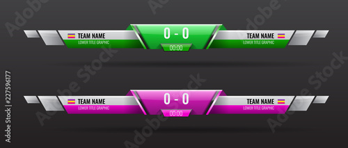 Sport scoreboard bars or lower third template with time and result display. Vector illustration.