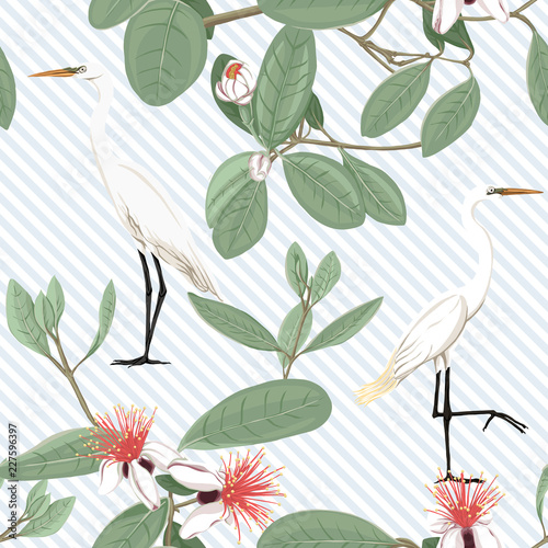 Seamless pattern  background. with tropical plants and flowers.