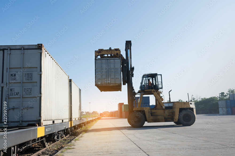 forklift working in the container cargo yard port loading cargo tank to ...