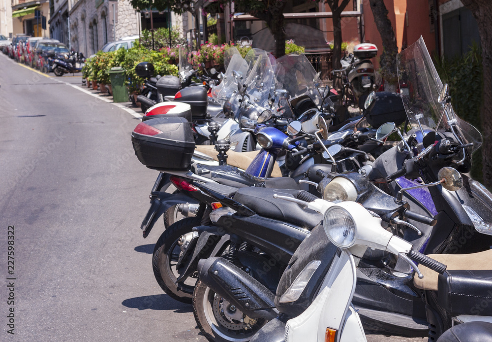 Motorcycles in front of the police station in Taormina, Sicily, Italy