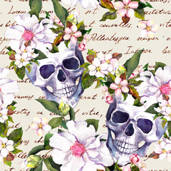 Sierkussen Doodshoofd met bloemen patronen Dia de Muertos schedels met bloemen  © zzorik