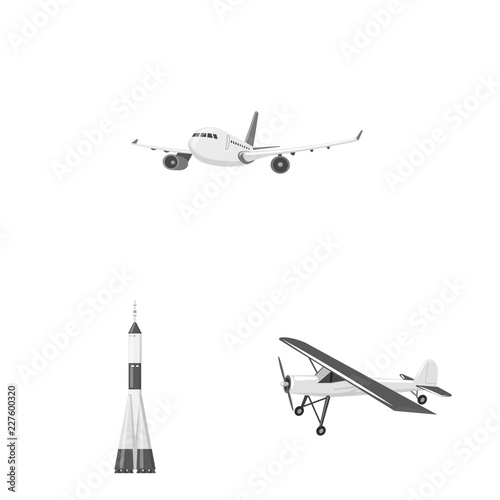 Vector design of plane and transport symbol. Collection of plane and sky vector icon for stock.