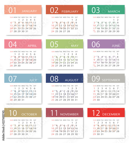 Simple design calendar template for 2019 year.