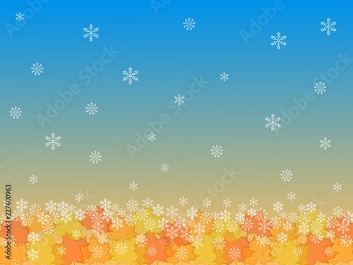 Vector background with snowflakes and fall leaves