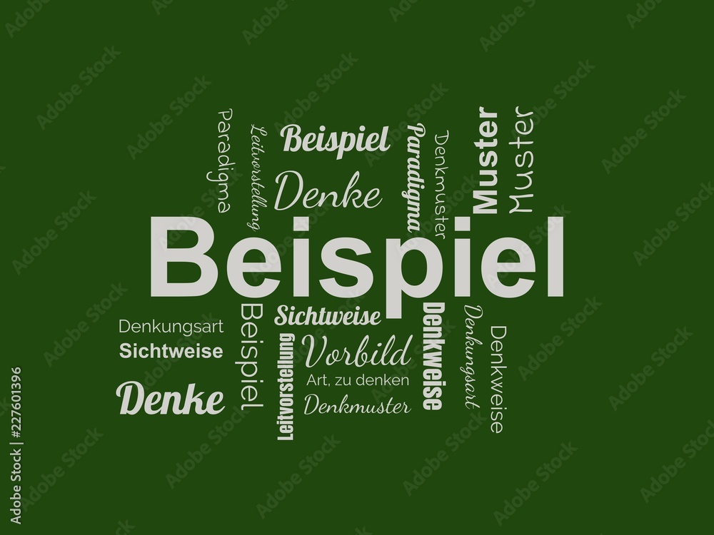 Das Wort - Beispiel - abgebildet in einer Wortwolke mit zusammenhängenden Wörtern Das Wort - Beispiel - abgebildet in einer Wortwolke mit zusammenhängenden Wörtern