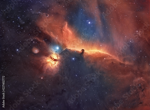 The Horsehead and flame nebula Hubble Space telescope palette photo