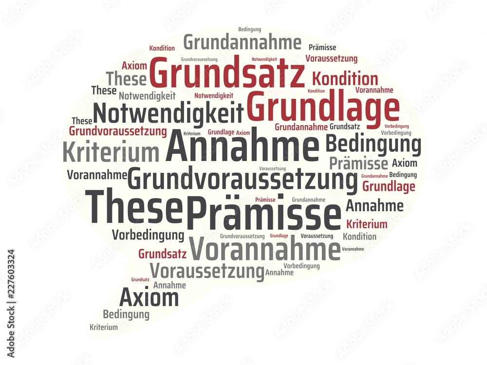 Das Wort - Grundvoraussetzung - abgebildet in einer Wortwolke mit zusammenhängenden Wörtern