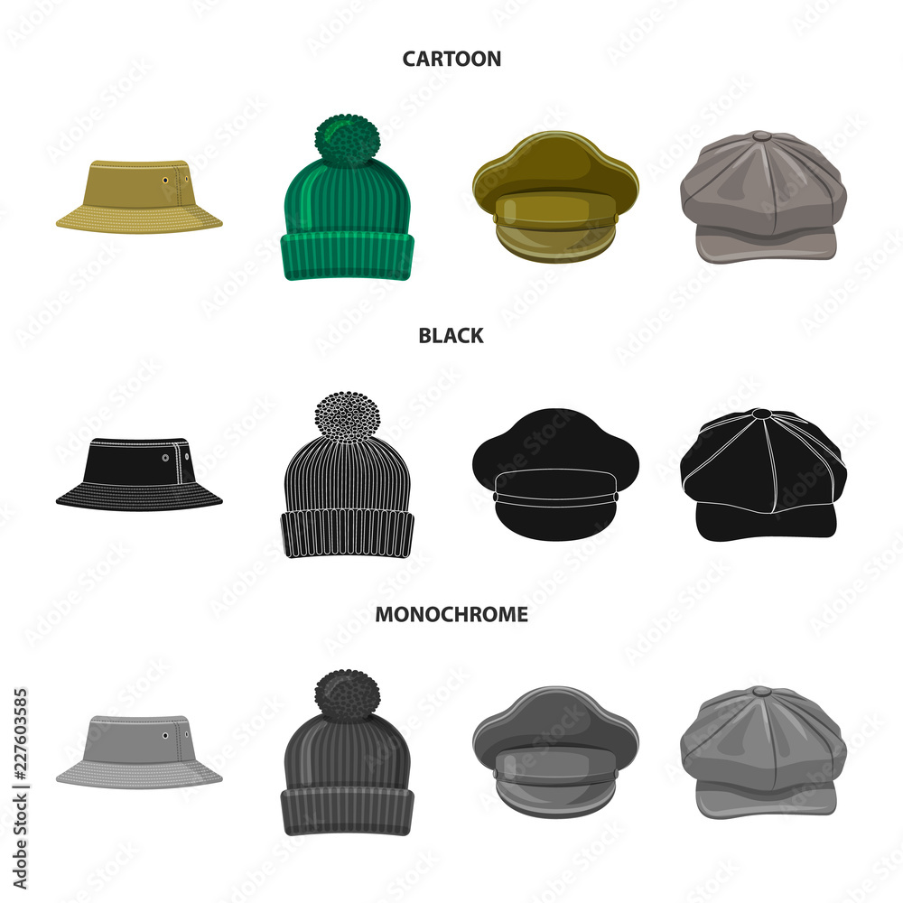 Isolated object of headgear and cap icon. Collection of headgear and accessory stock symbol for web. Isolated object of headgear and cap icon. Collection of headgear and accessory stock symbol for web.