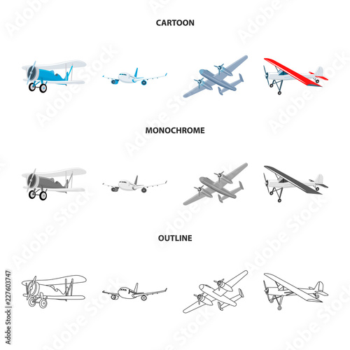 Isolated object of plane and transport logo. Set of plane and sky stock symbol for web.