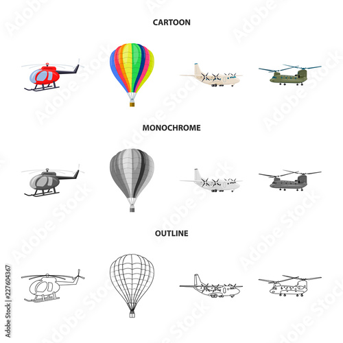 Vector design of plane and transport symbol. Set of plane and sky vector icon for stock.