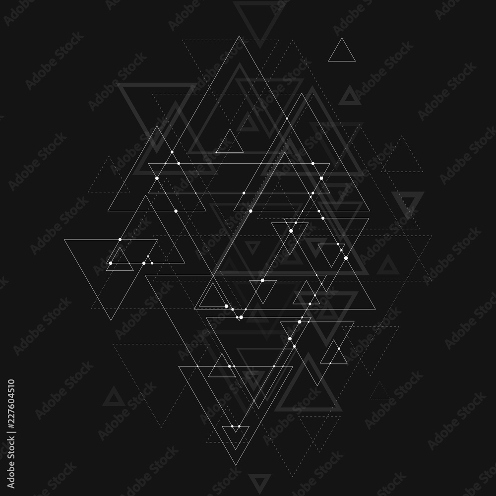 Abstract polygonal low poly vector background with blue triangles, connecting dots and lines. Connection structure.