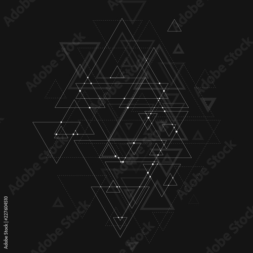 Abstract polygonal low poly vector background with blue triangles, connecting dots and lines. Connection structure.