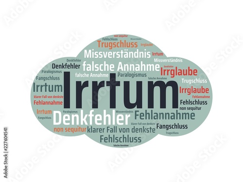 Das Wort - Irrtum - abgebildet in einer Wortwolke mit zusammenhängenden Wörtern