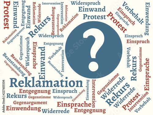 Foto Das Wort - Reklamation - abgebildet in einer Wortwolke mit zusammenhängenden Wör