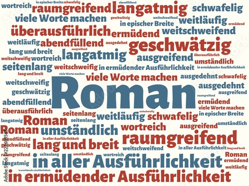 Das Wort - Roman - abgebildet in einer Wortwolke mit zusammenhängenden Wörtern photo