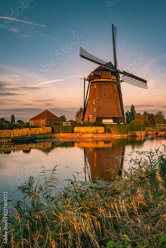 Typical dutch windmill during golden hour