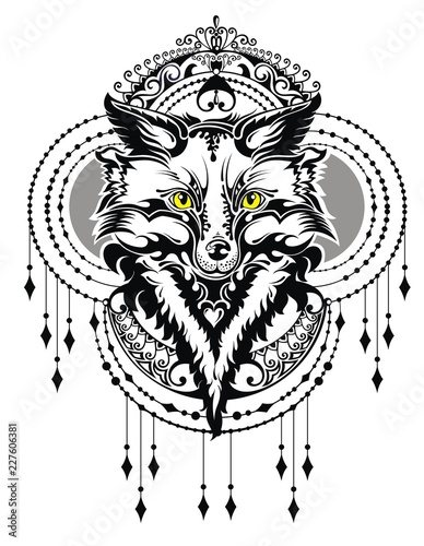 Fototapeta Naklejka Na Ścianę i Meble -  Fox tattoo. Tattoo, portrait of a wild fox 