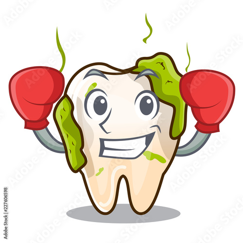 Boxing character unhealthy decayed teeth before rehabilitation