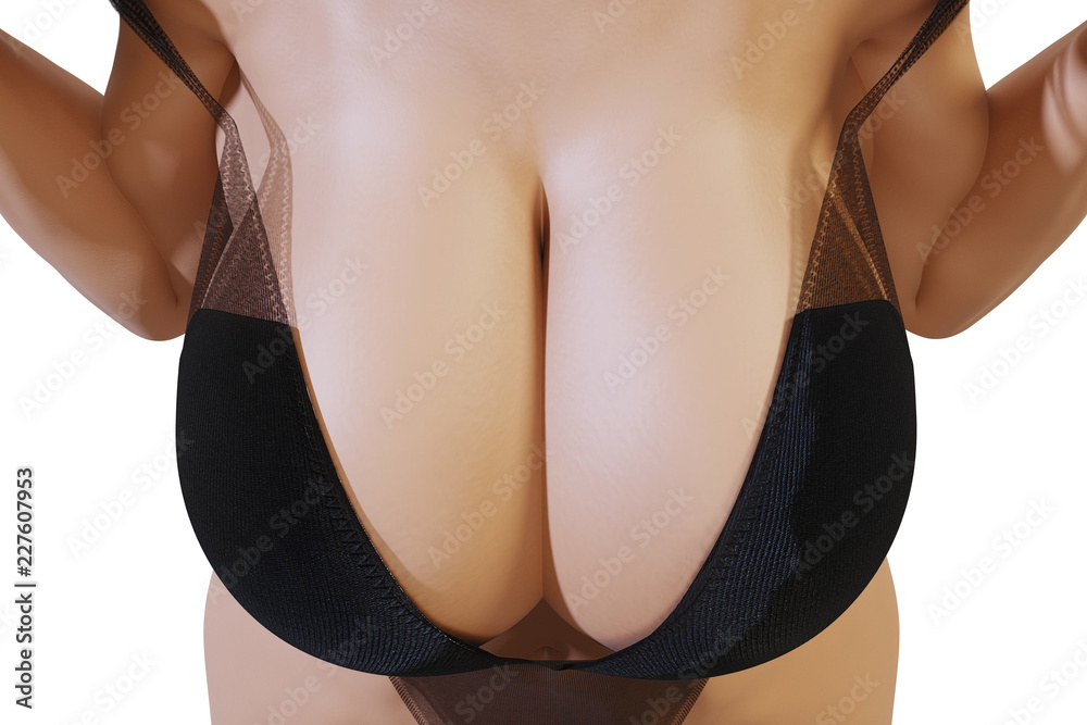 © PixlMakr - Woman with huge breasts in black sheer negligee from above on white background © PixlMakr - Woman with huge breasts in black sheer negligee from above on white background