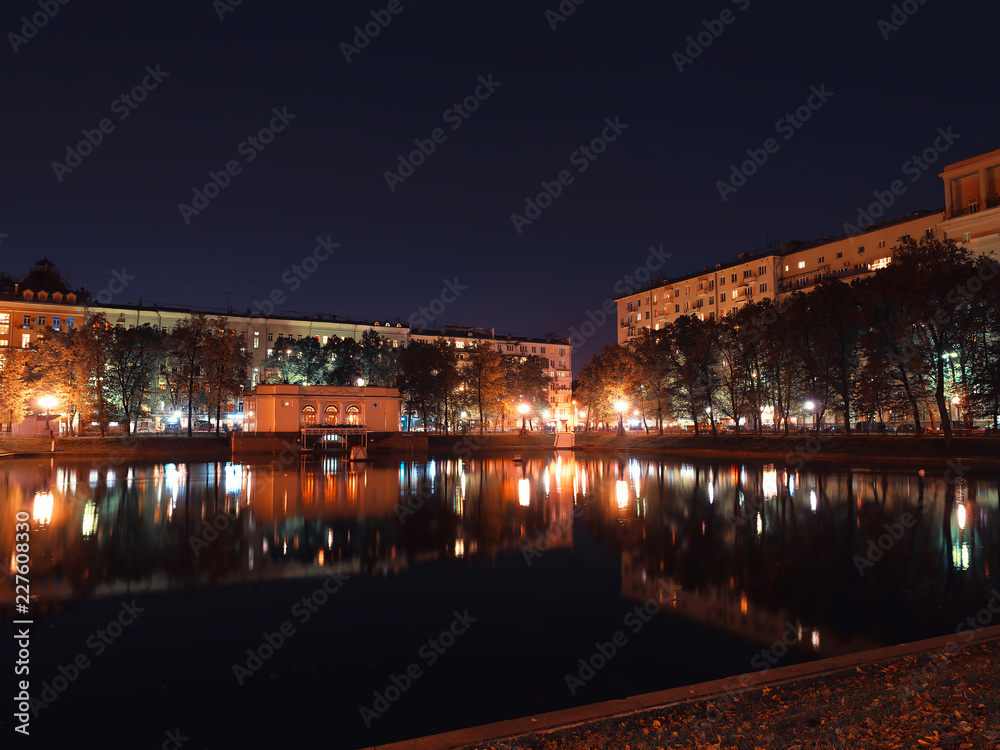Patriarshiye ponds at night city background