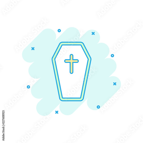 Vector cartoon halloween grave icon in comic style. Gravestone sign illustration pictogram. Rip business splash effect concept.