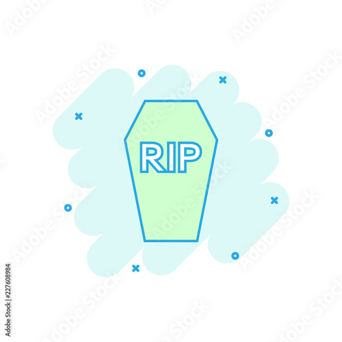 Vector cartoon halloween grave icon in comic style. Gravestone sign illustration pictogram. Rip business splash effect concept.