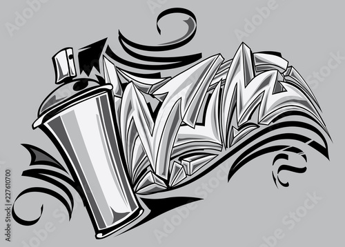 Black and white graffiti arrows and spray can