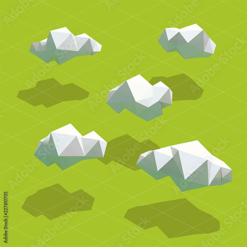 Low Poly Cloud Set, Clouds Vector 3D Rendering