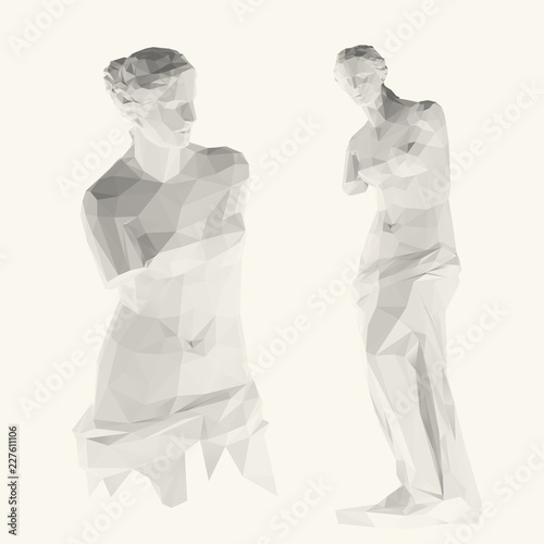 White Venus Sculpture. Roman Goddess of Love. Isolated Vector Illustration. Low Poly 3D Rendering