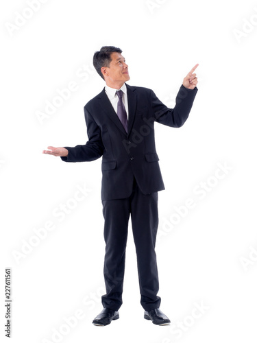 smiling asia businessman  standing  on white background isolated