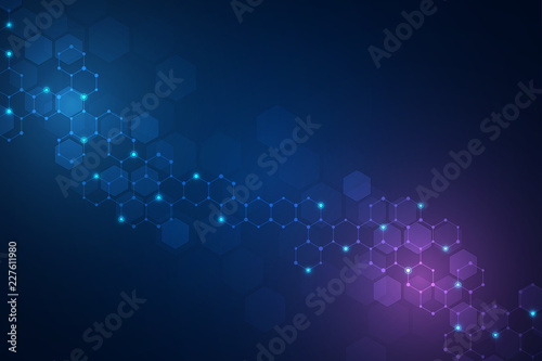 Molecular structure and chemical elements. Abstract molecules background. Science and digital technology concept. Illustration for scientific or technological design.