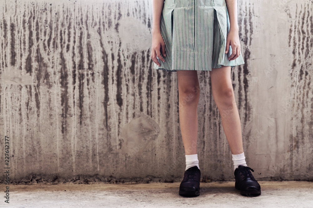 high school student, dress and shoes, relaxed pose