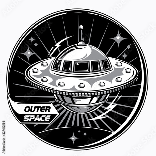 Outer space UFO alien spaceship emblem