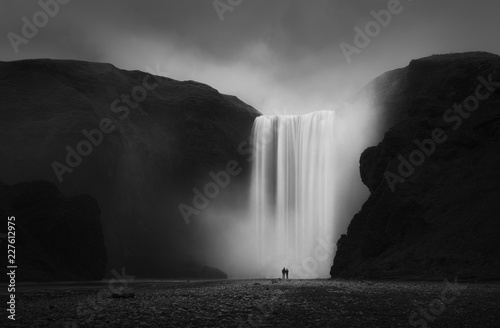Dramatic and large waterfall in Iceland