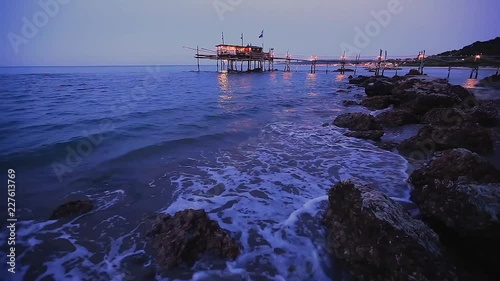 Trabucco at sunset on the adriatic sea. Italy