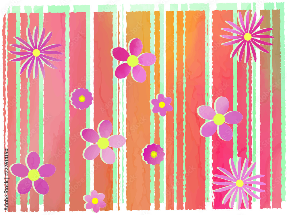 Obraz premium 赤と緑と花柄のストライプ