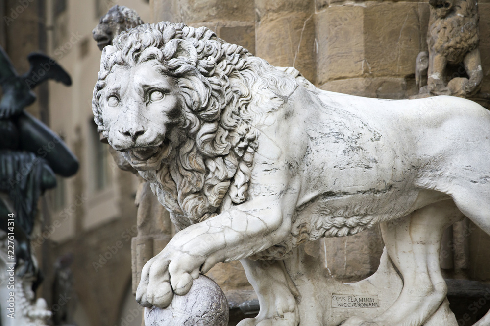 Statue of a lion at Signoria square in Florence, Italy