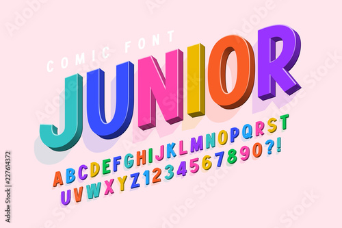Trendy 3d comical font design, colorful alphabet, typeface