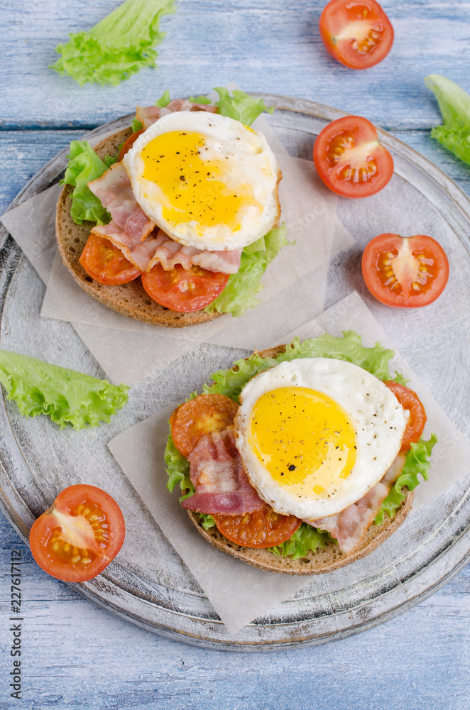 Traditional sandwich with fried bacon