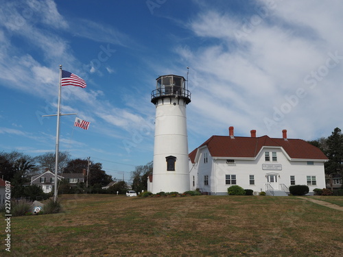 Chatham Lighthouse mit amerikanischer Fahne  Massachusetts