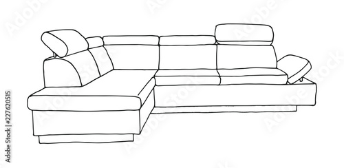 Sofa isolated on white background. Vector illustration in a sketch style.
