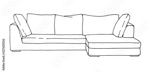 Sofa isolated on white background. Vector illustration in a sketch style.