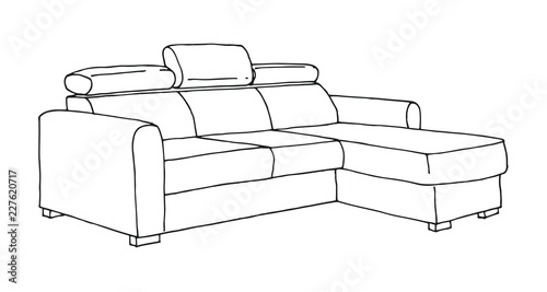 Sofa isolated on white background. Vector illustration in a sketch style.