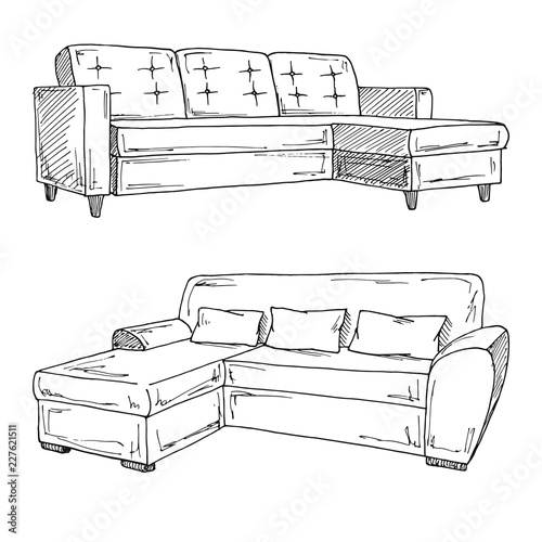 Set of sofas isolated on white background.Vector illustration in a sketch style