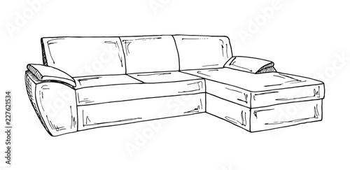 Sofa isolated on white background. Vector illustration in a sketch style